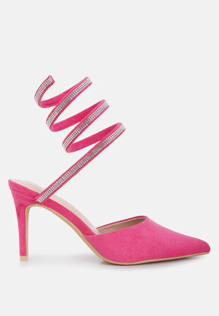 elvira rhinestone embellished strap up sandals