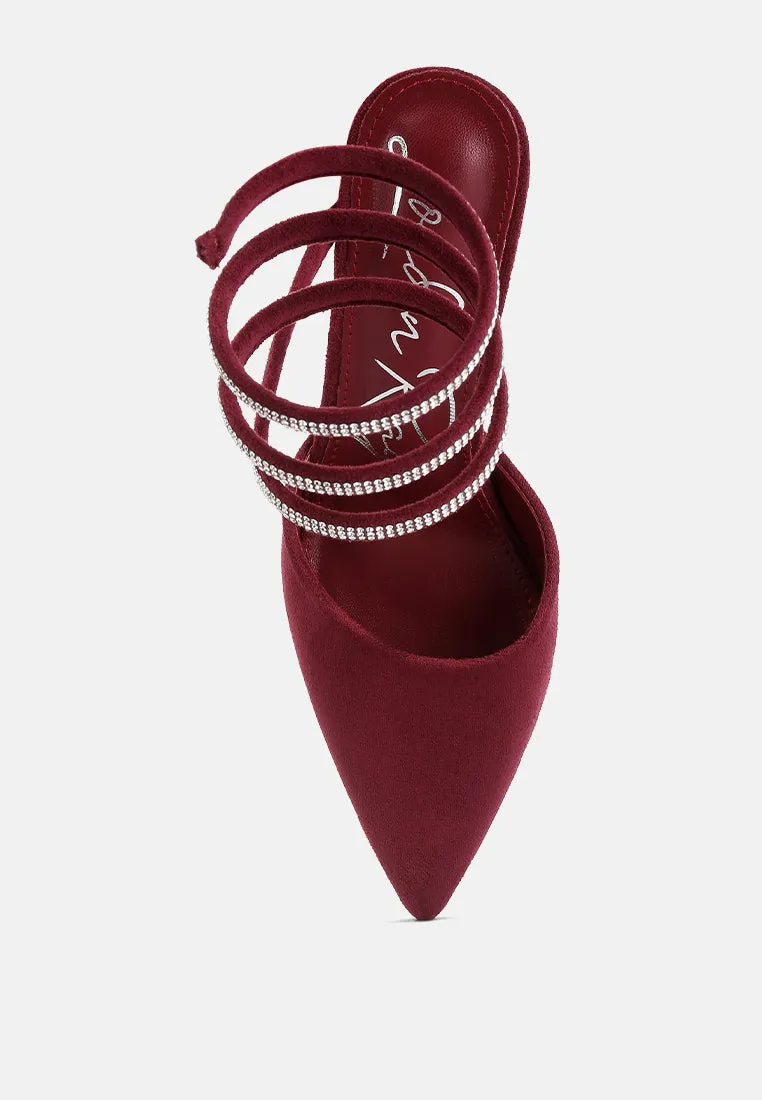 elvira rhinestone embellished strap up sandals