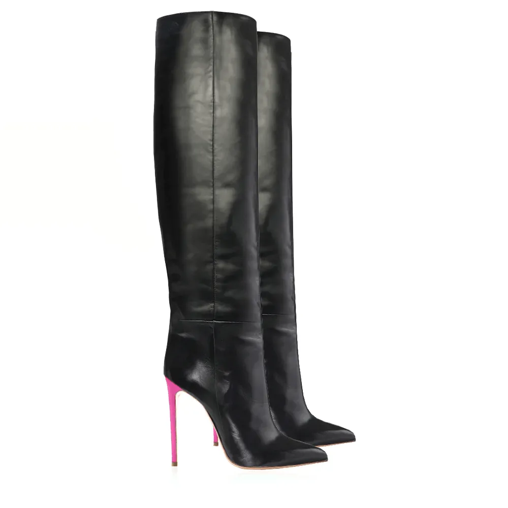 FANNY BLACK LEATHER / FUCHSIA