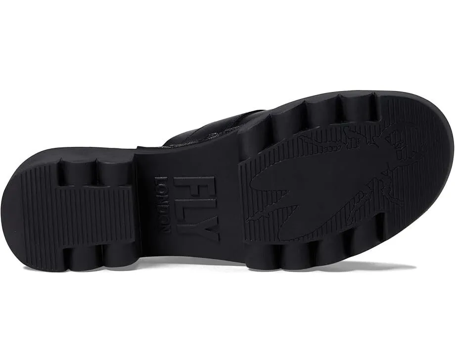 Fly London EPLE519FLY Sandals Women's US 7.5-8 Black Leather Block Heel ZPO1802