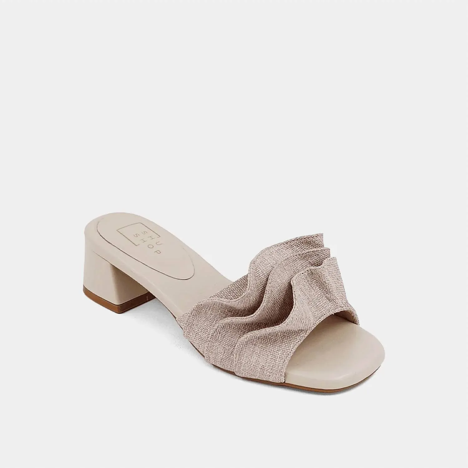 Frances Ruffle Slide Sandal In Natural