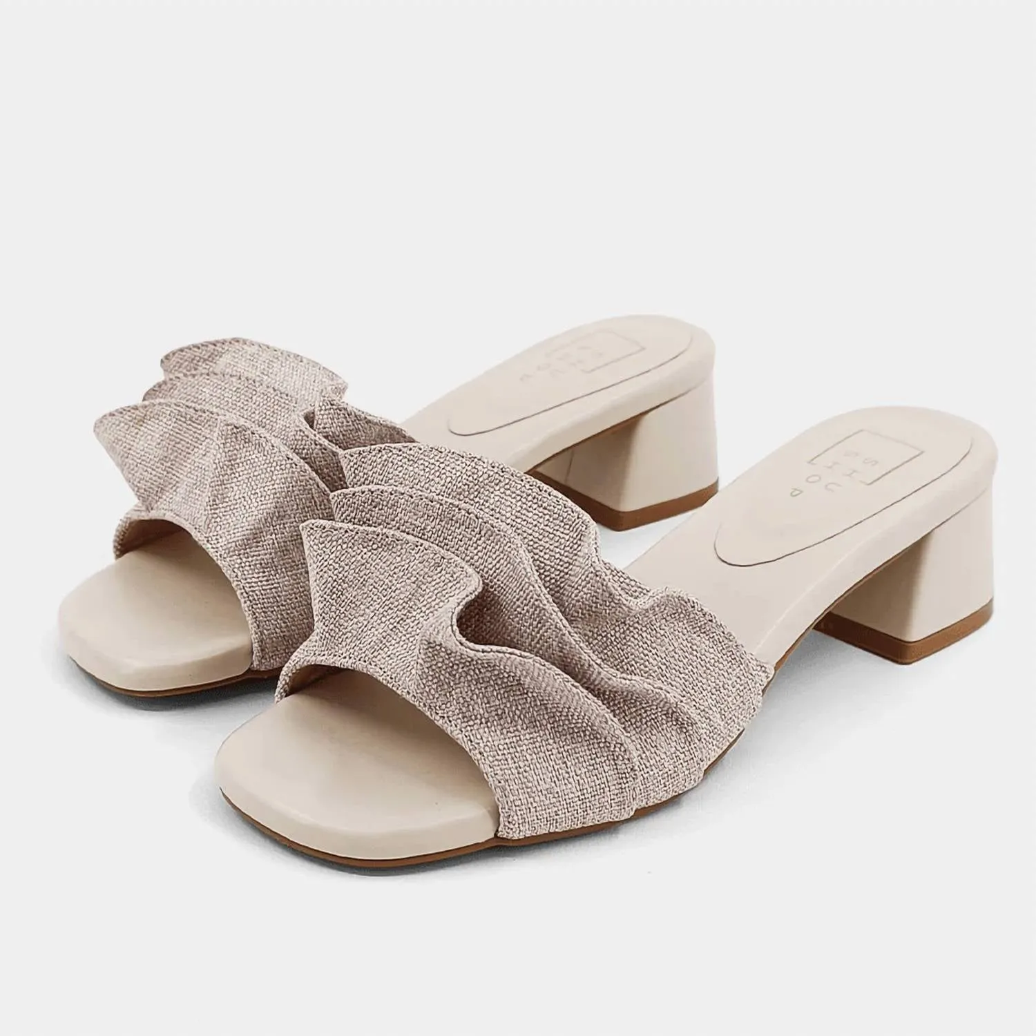 Frances Ruffle Slide Sandal In Natural