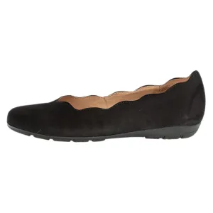 Gabor Scalloped Black Suede Ballet (Women's)