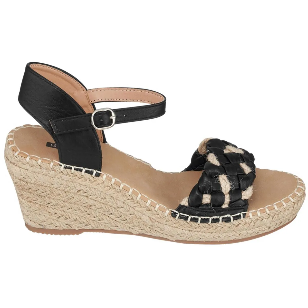Gati Womens Faux Leather Ankle Strap Wedge Sandals