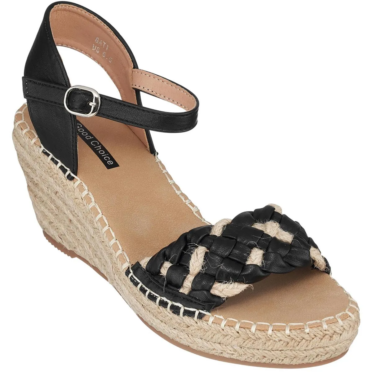 Gati Womens Faux Leather Ankle Strap Wedge Sandals