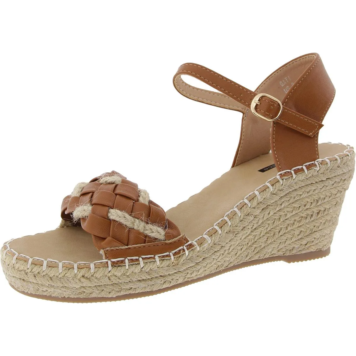 Gati Womens Faux Leather Ankle Strap Wedge Sandals