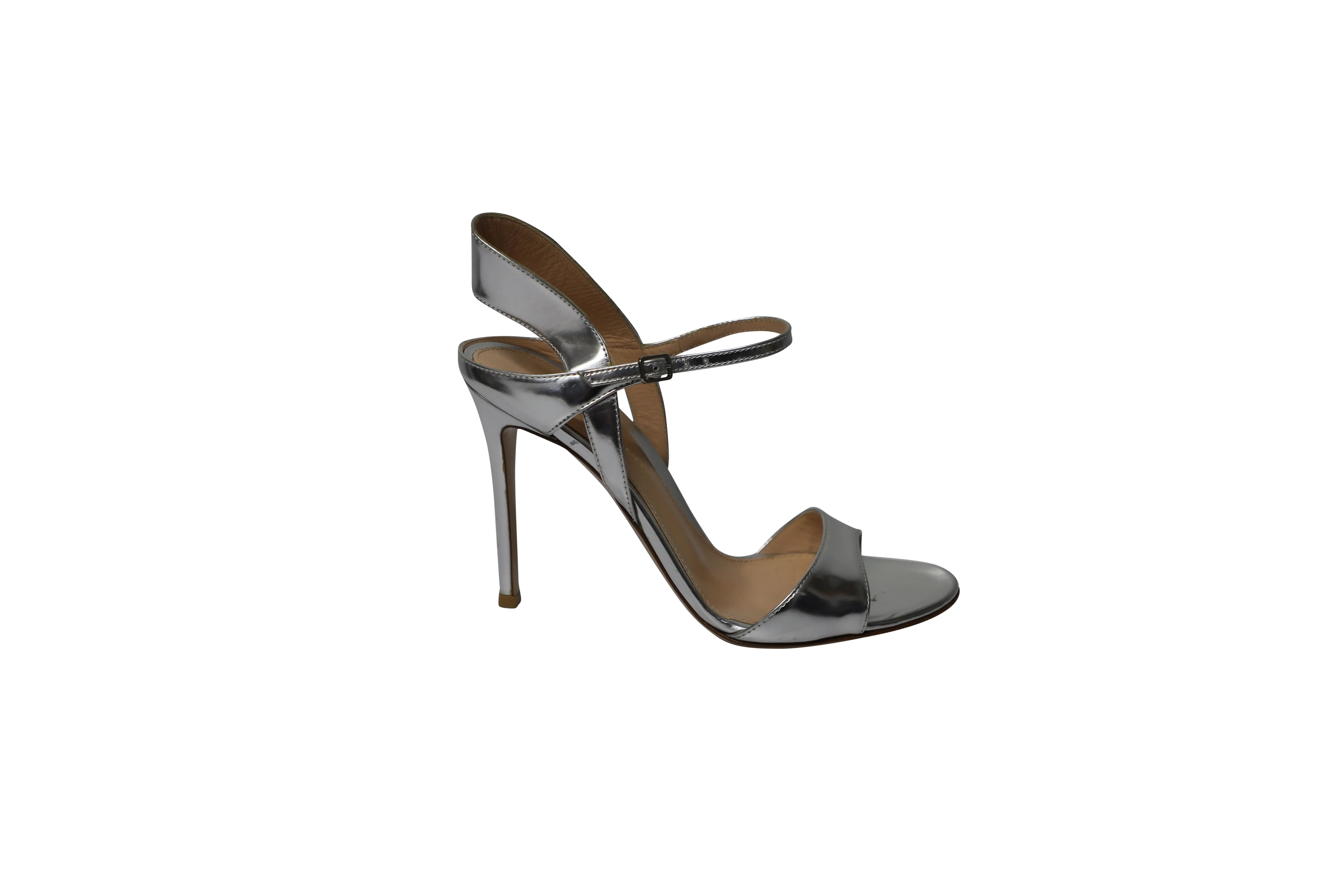 Gianvito Rossi Ankle Strap Sandals in Silver Leather