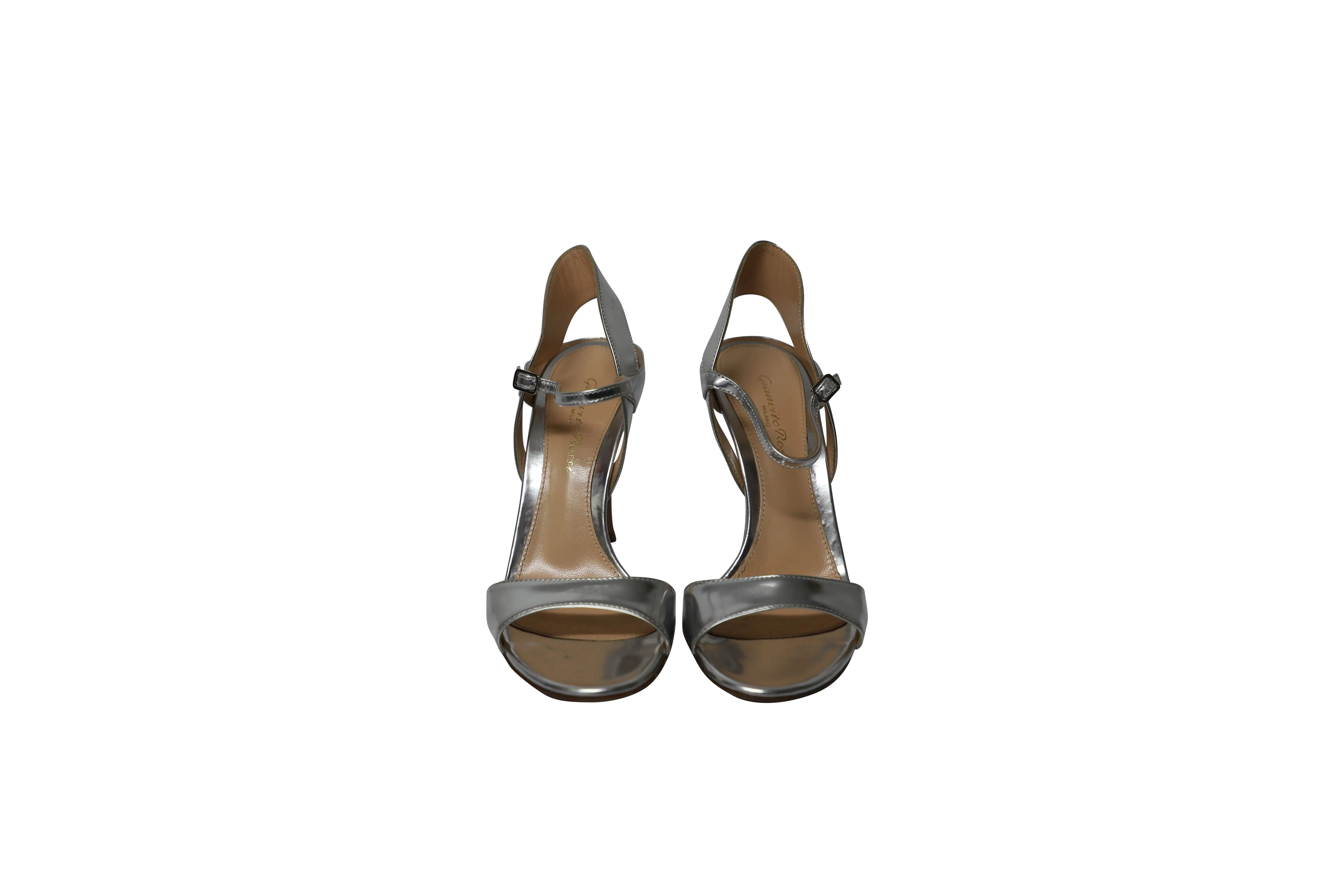 Gianvito Rossi Ankle Strap Sandals in Silver Leather