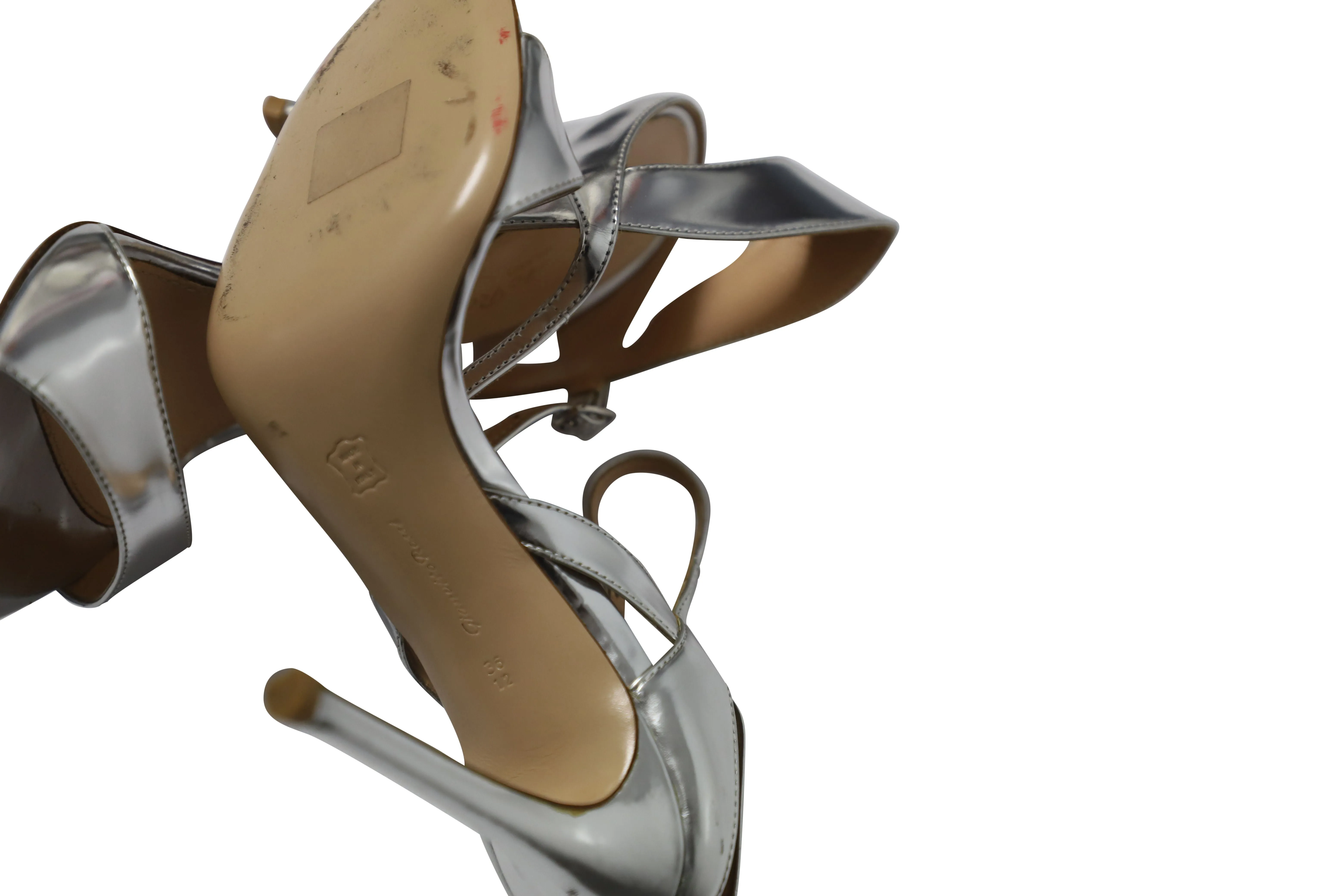 Gianvito Rossi Ankle Strap Sandals in Silver Leather