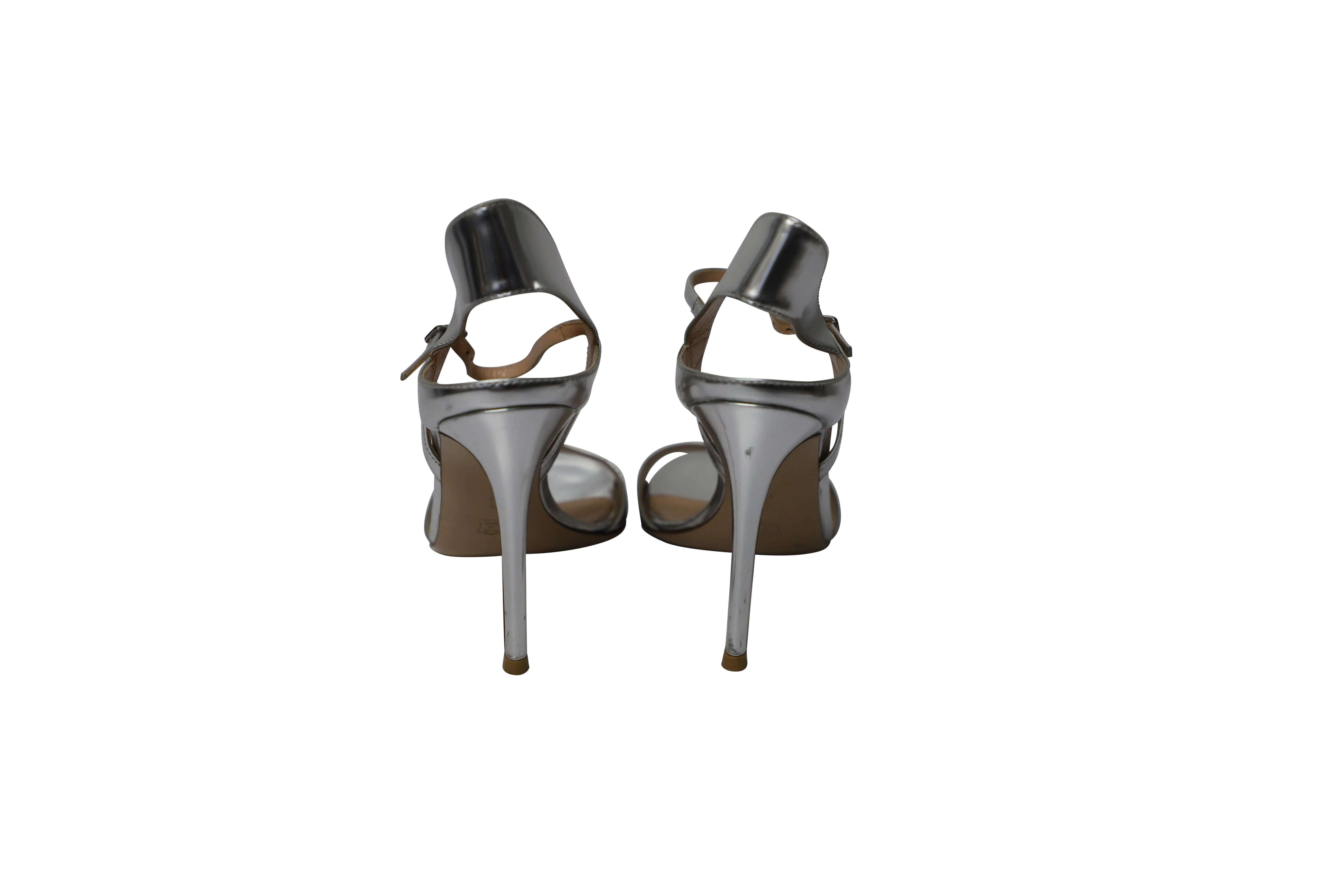 Gianvito Rossi Ankle Strap Sandals in Silver Leather