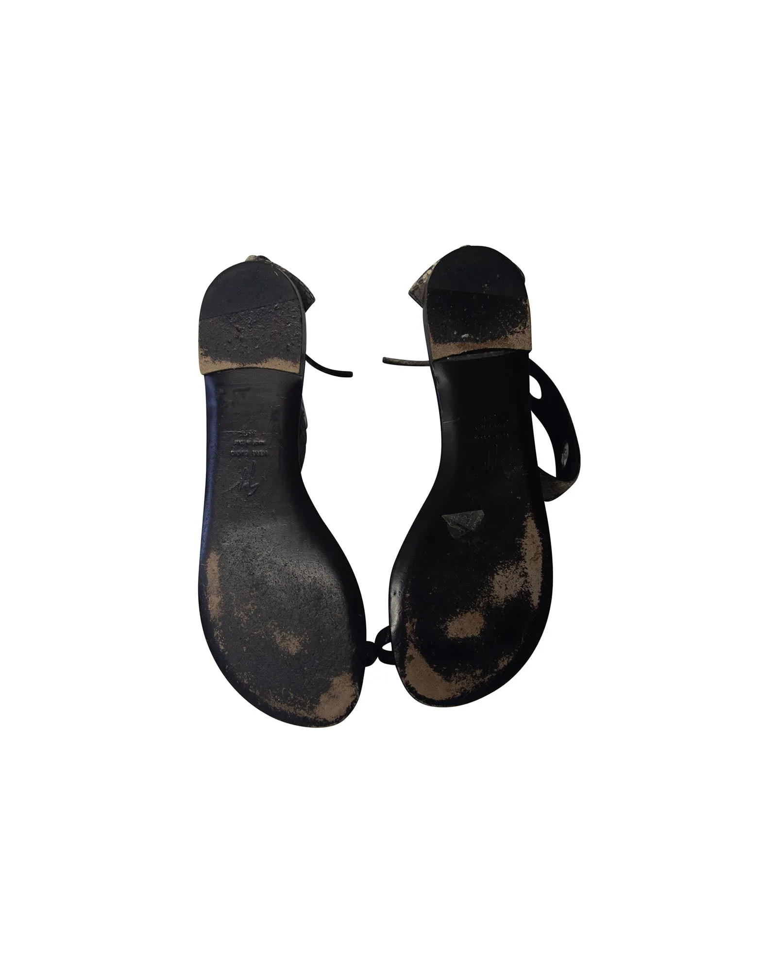 Giuseppe Zanotti Snakeskin Print Ankle Strap Flat Sandals in Black Leather