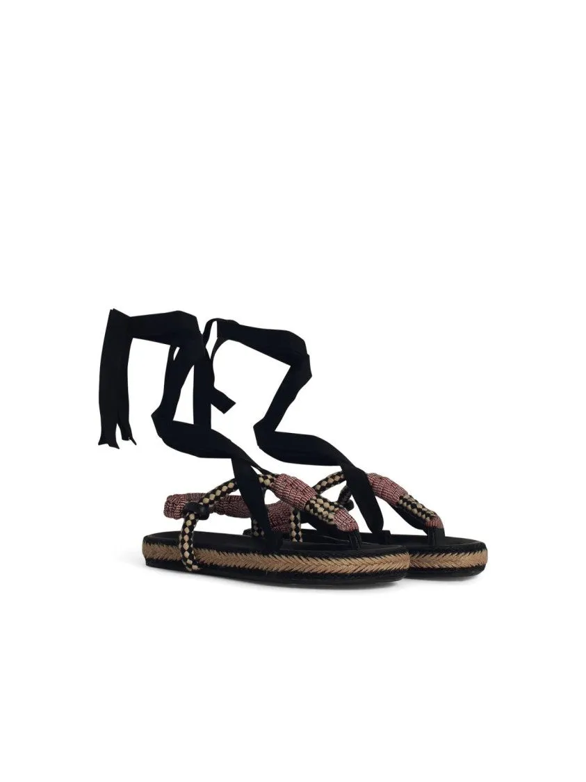 Gypsa' Black Cotton Blend Sandals