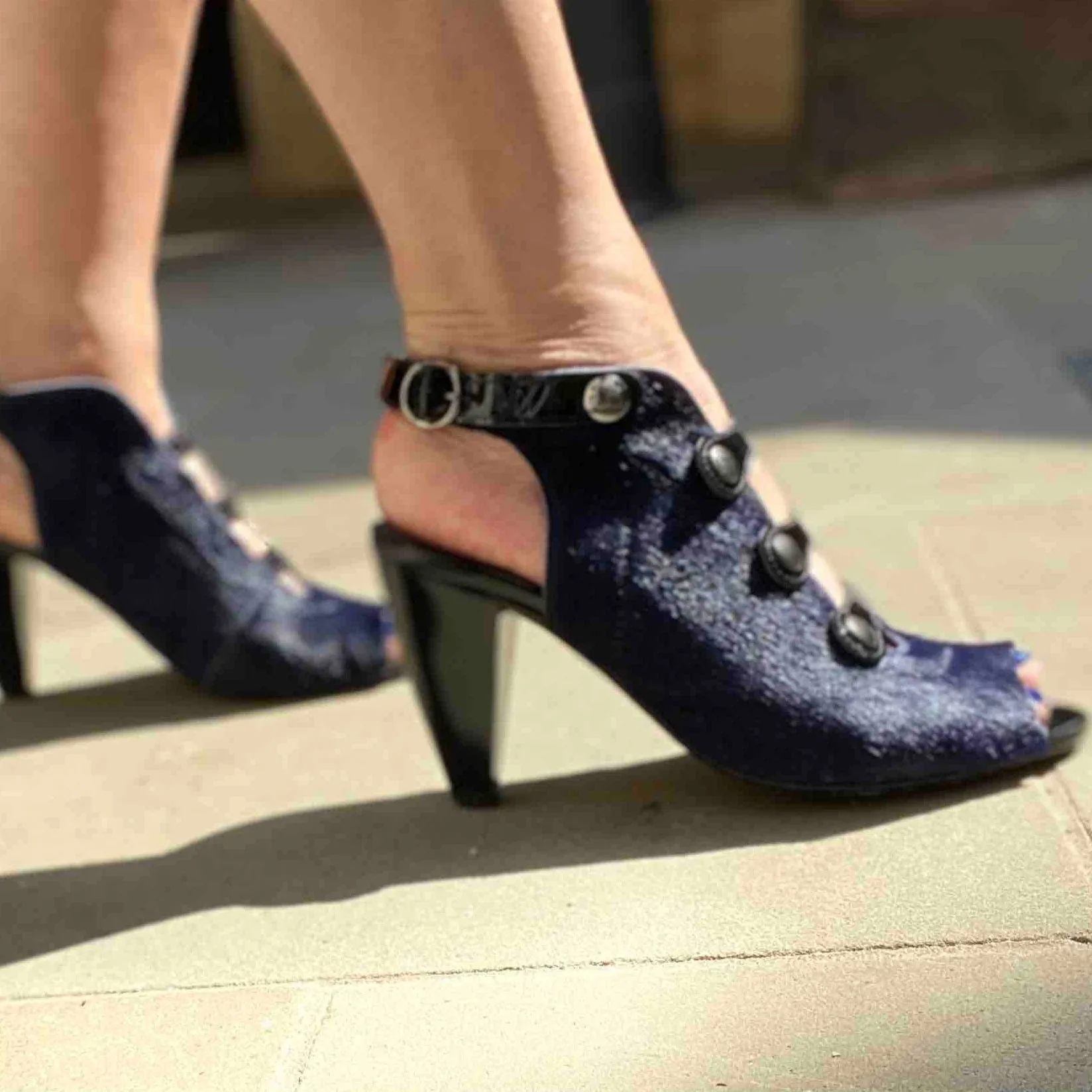 Honey - Navy Pony open toe sandal