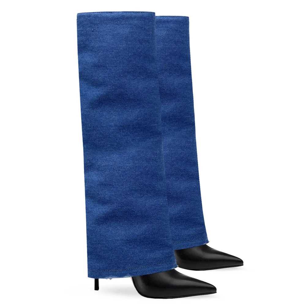 INES BLACK LEATHER / DENIM