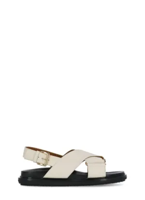 Ivory Smooth Leather Sandals With Rear Belt