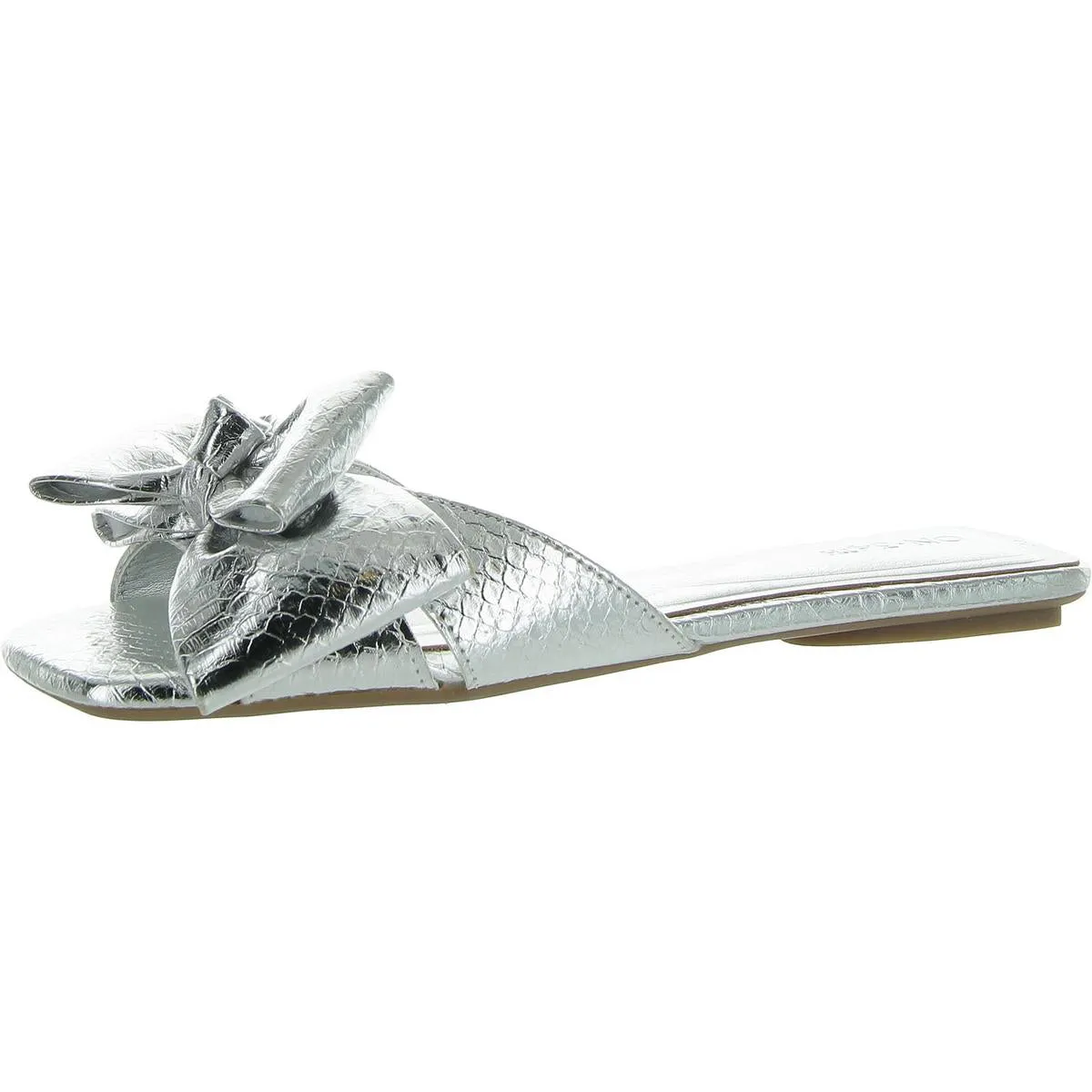 JAZMINN Womens Faux Leather Bow Slide Sandals