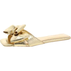 JAZMINN Womens Faux Leather Bow Slide Sandals