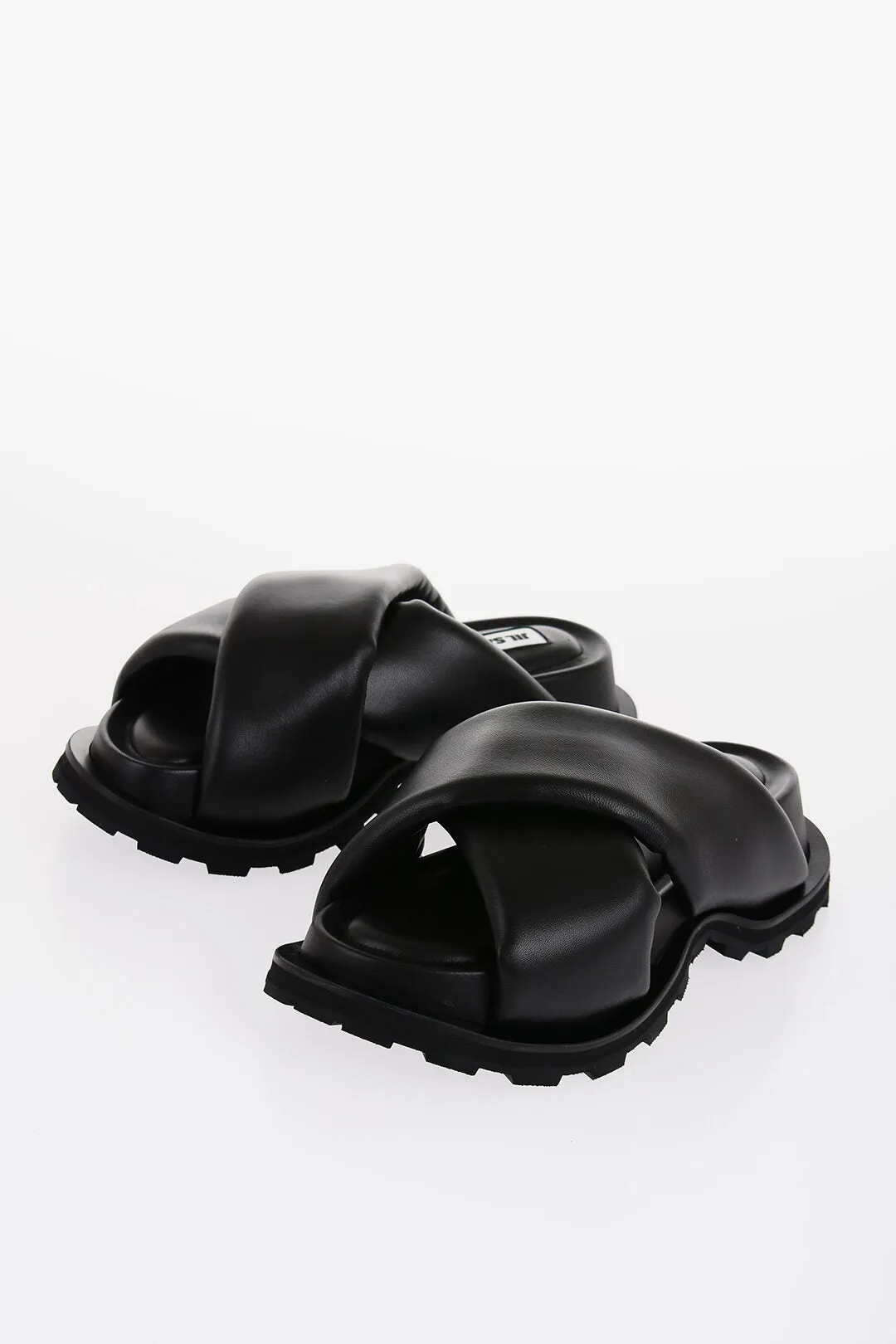 Jil Sander Criss Cross Designed Leather Sandals With Carrion Sole