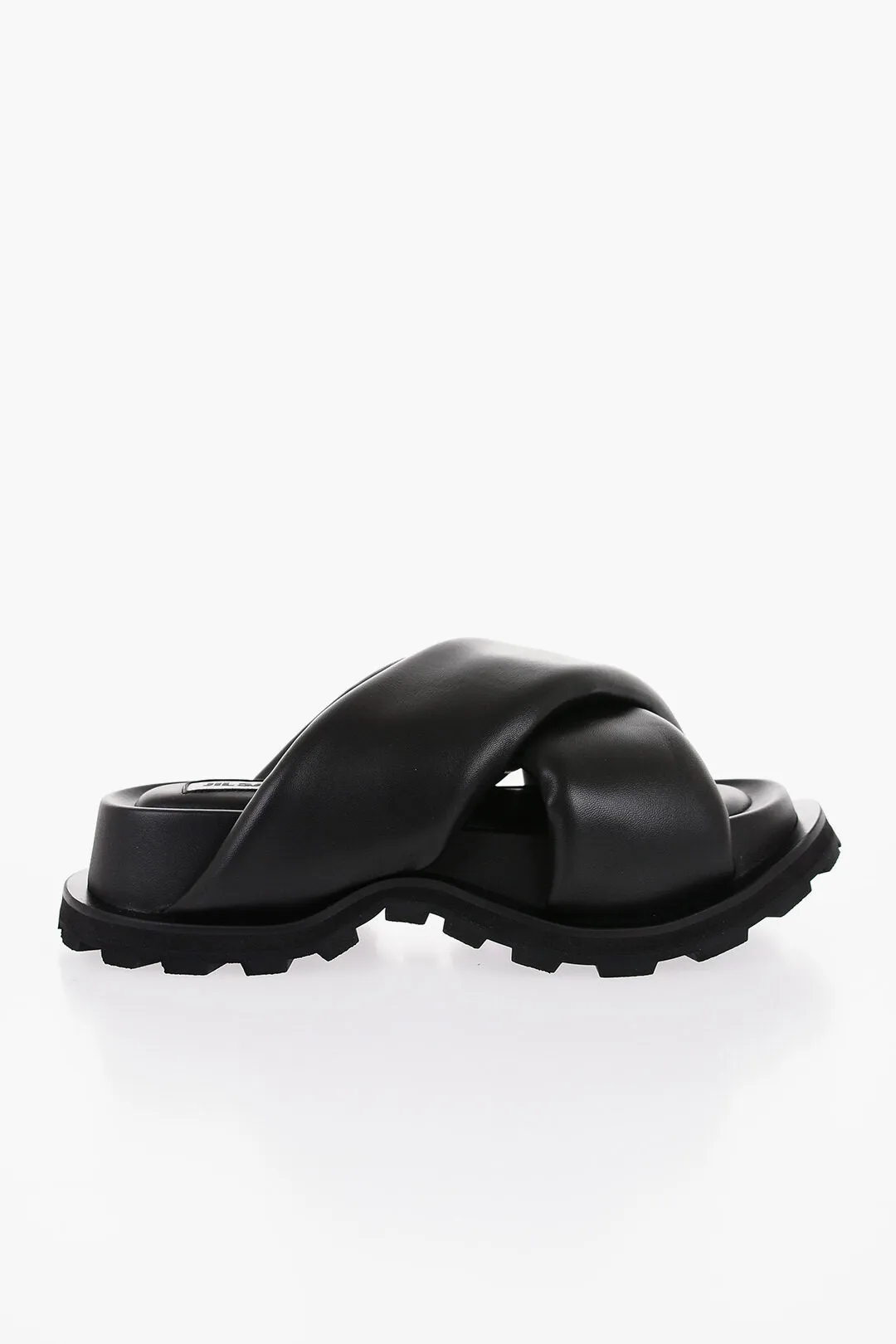 Jil Sander Criss Cross Designed Leather Sandals With Carrion Sole