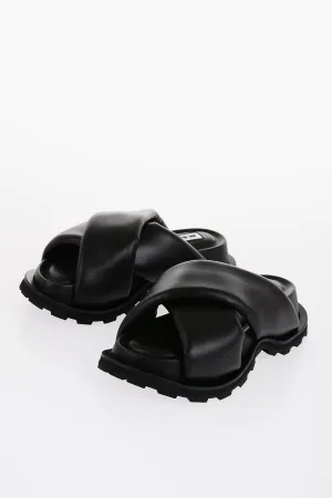 Jil Sander Criss Cross Designed Leather Sandals With Carrion Sole