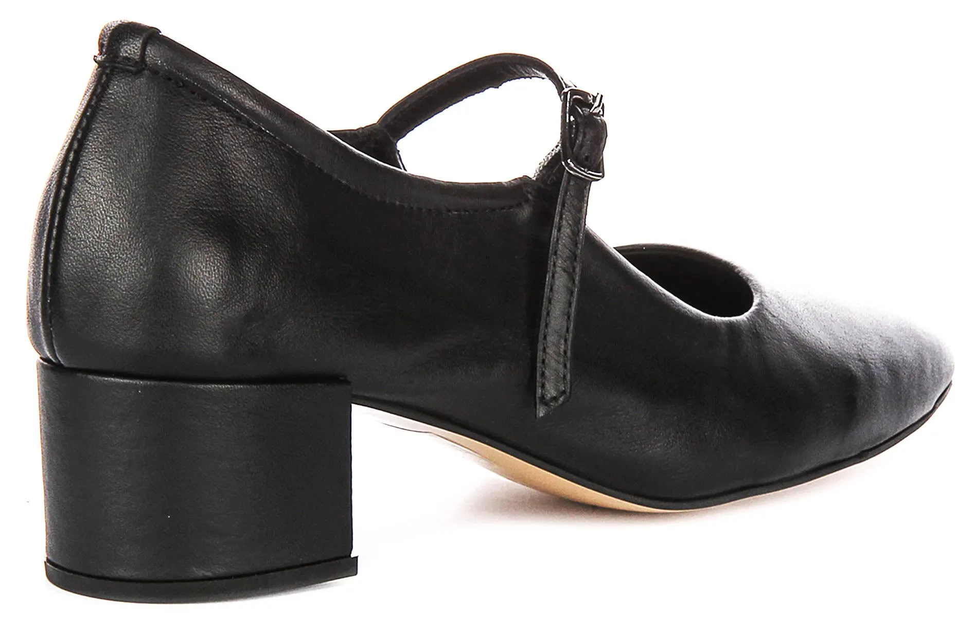 Justinreess England Kamila Square Toe Mary Jane Heel in Black Leather
