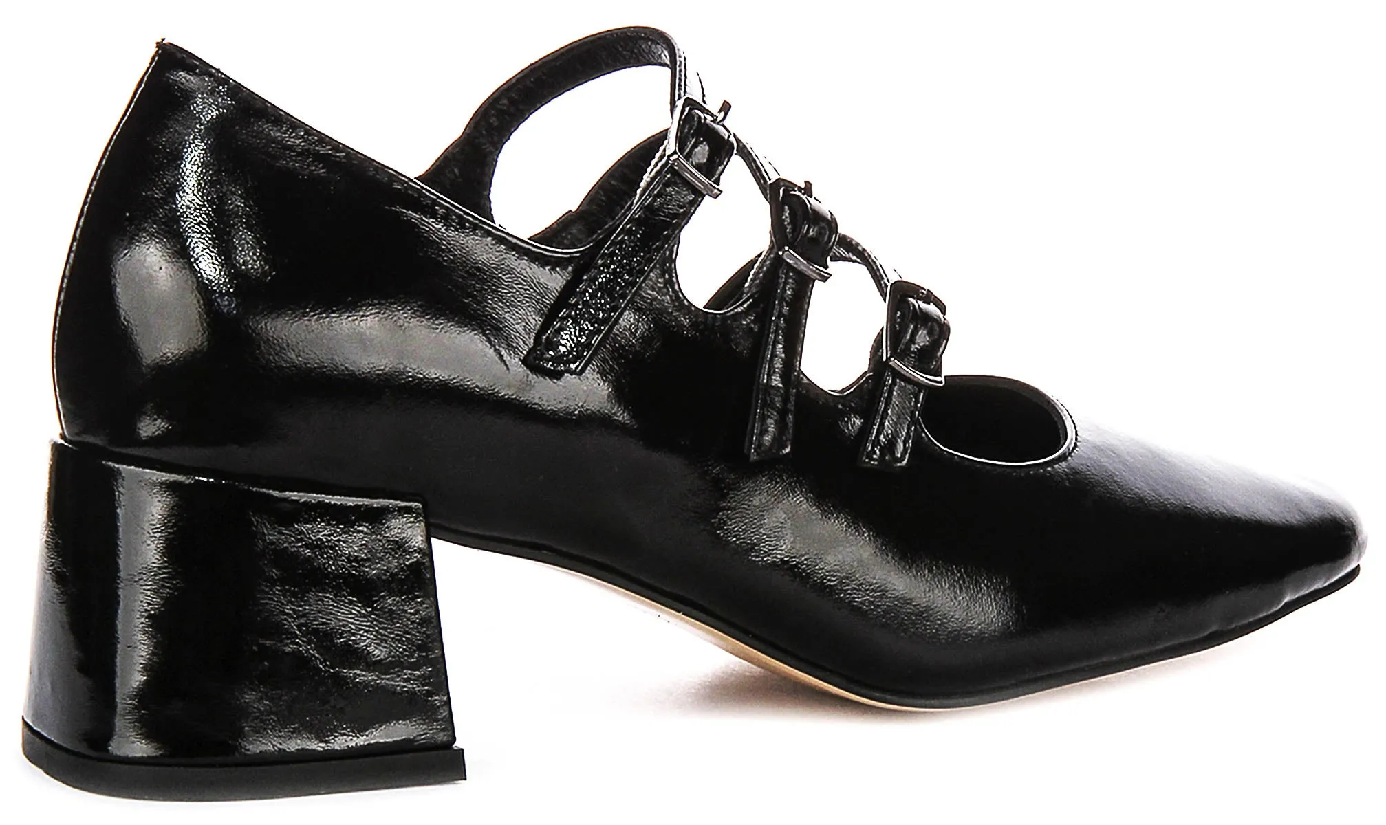 Justinreess England Kate Square Toe Mary Jane Heel in Black Patent