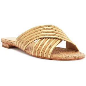 Latifa Flat Womens Criss-Cross Leather Slide Sandals