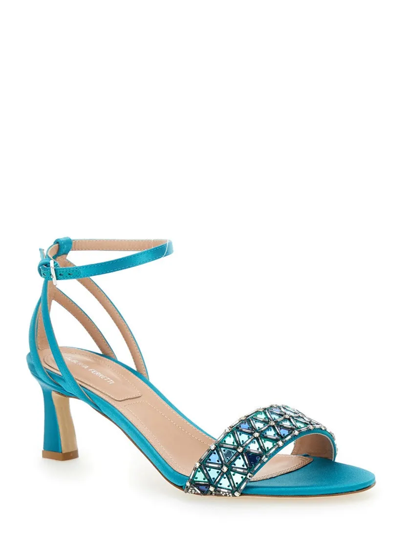 Light Blue Sandals With Mirror-Like Details In Leather