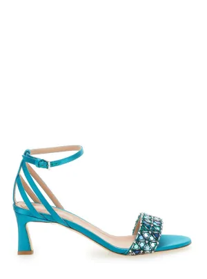 Light Blue Sandals With Mirror-Like Details In Leather