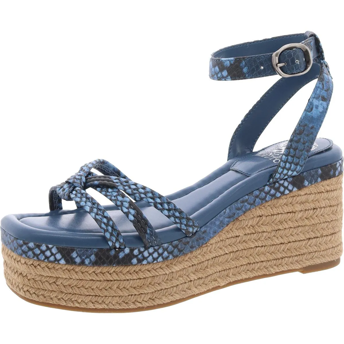 Loressa Womens Leather Square Toe Wedge Sandals