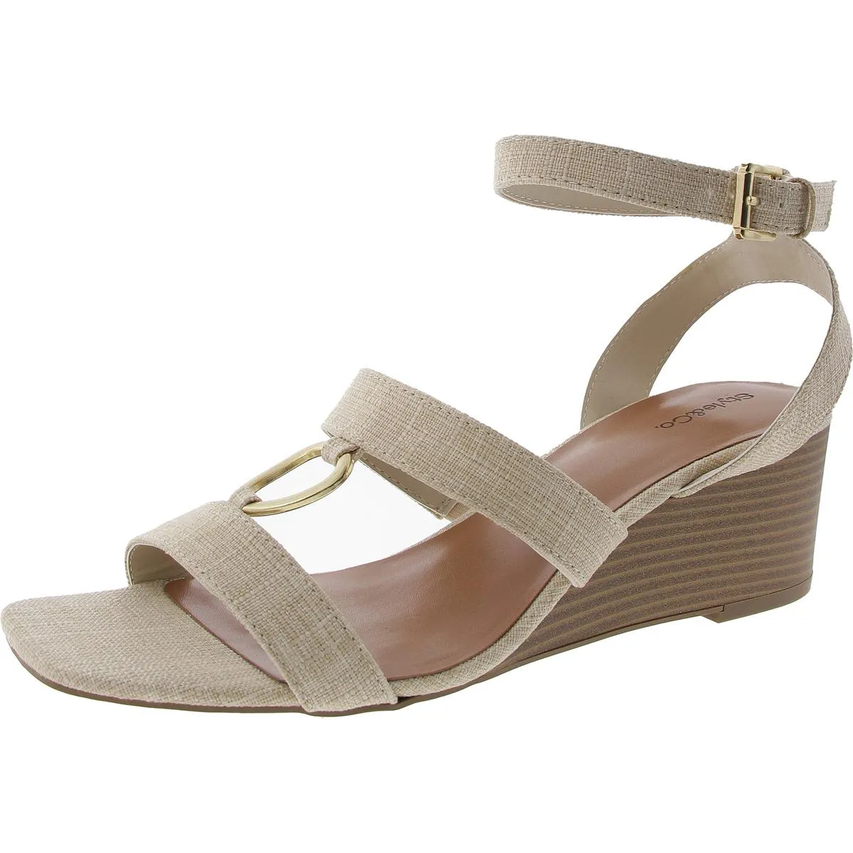Lourizza  Womens Faux Suede Wedge Ankle Strap
