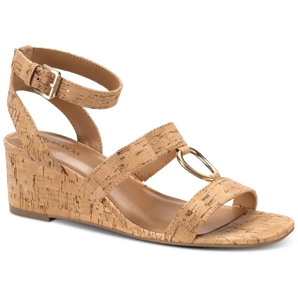 Lourizza  Womens Faux Suede Wedge Ankle Strap
