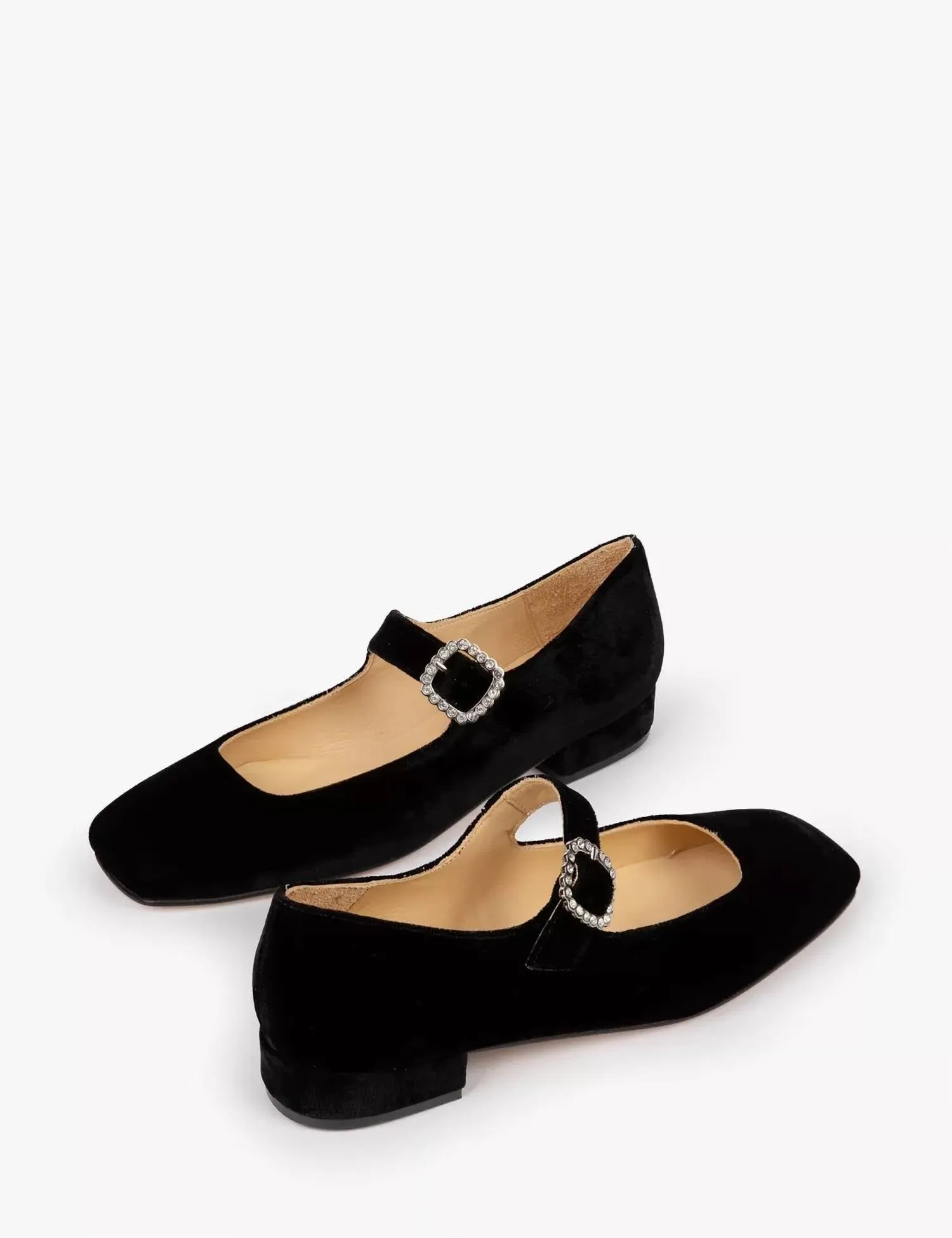 Low Mary Jane Diamante Velvet Shoe In Heathered Black