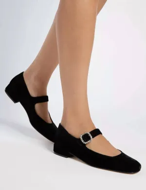 Low Mary Jane Diamante Velvet Shoe In Heathered Black