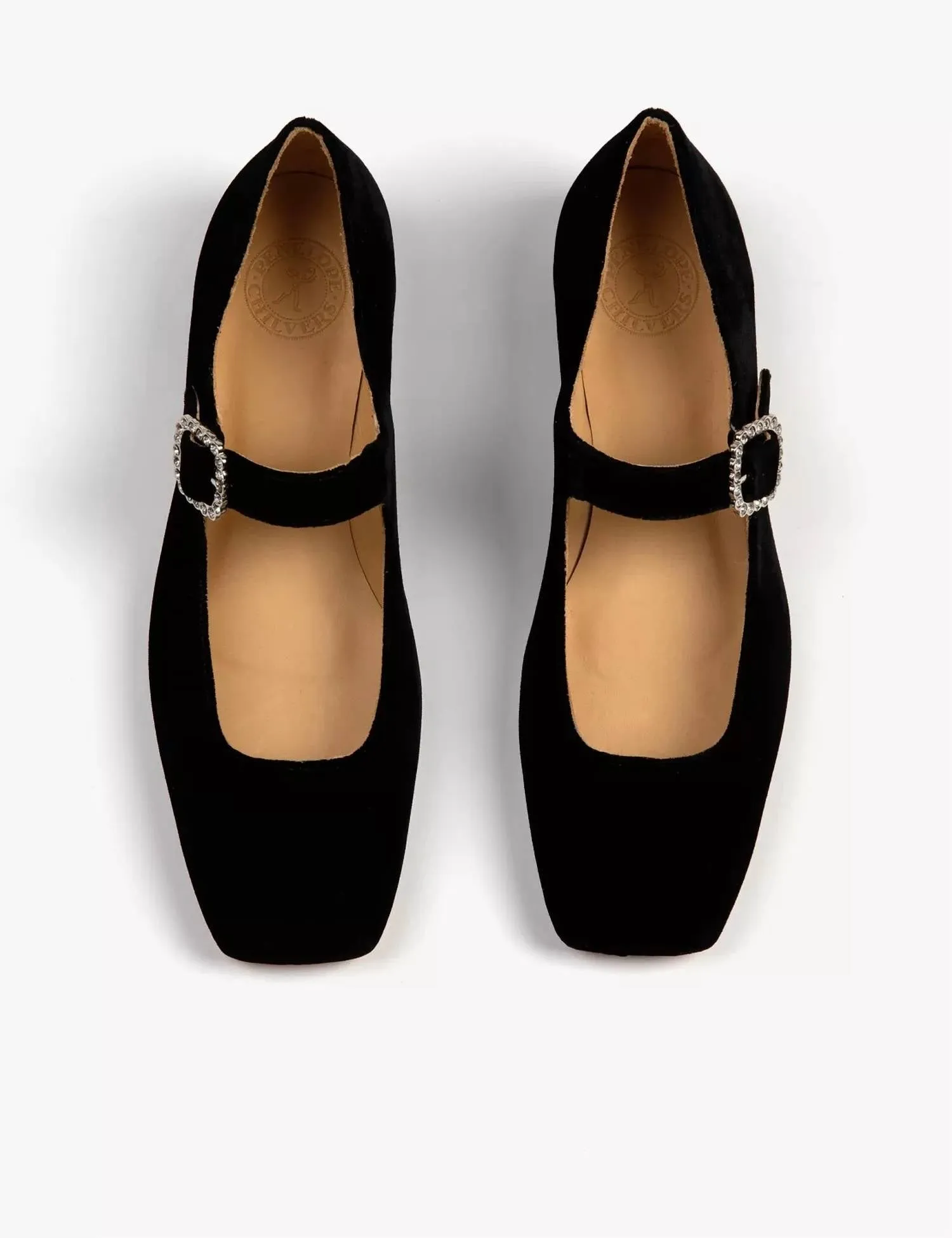 Low Mary Jane Diamante Velvet Shoe In Heathered Black