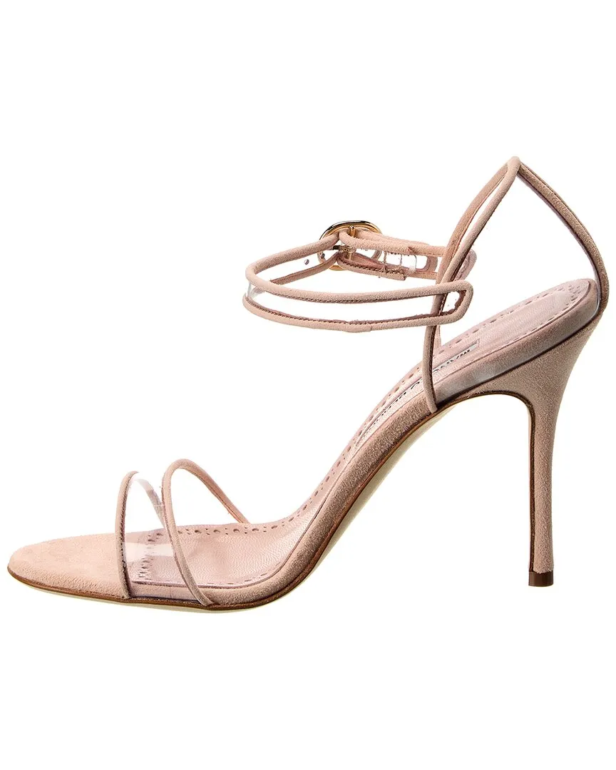 Manolo Blahnik Fersen 105 Suede & Vinyl Sandal