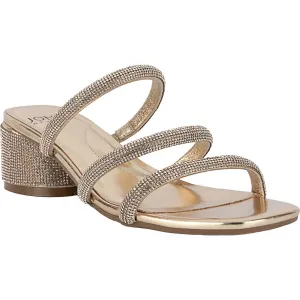 Melli Womens Rhinestone Faux Leather Block Heel
