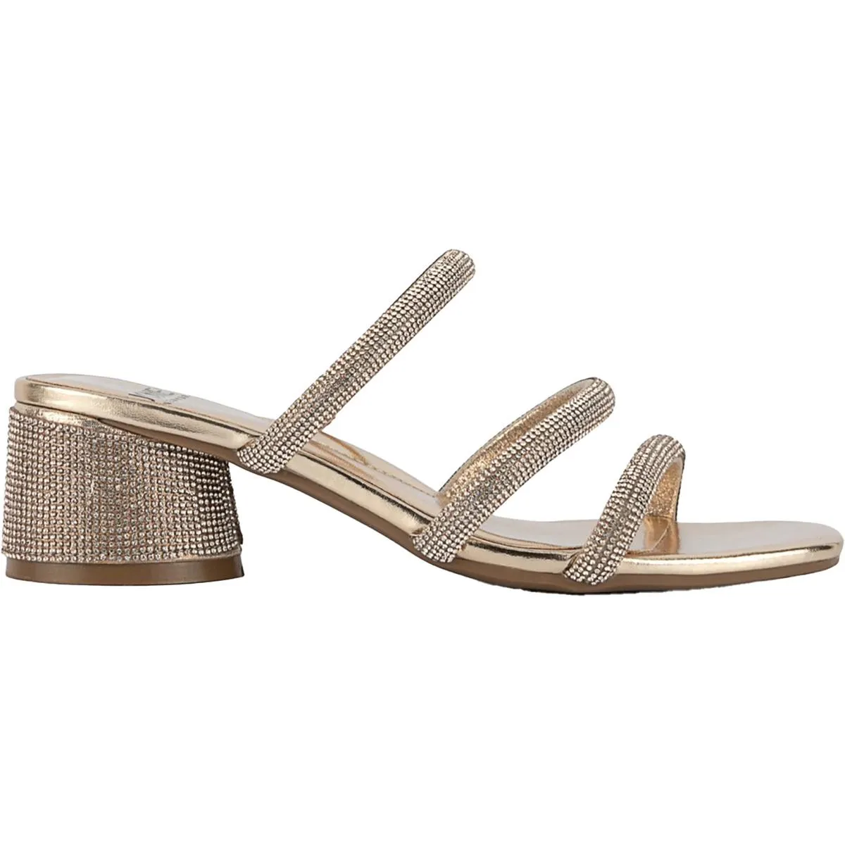 Melli Womens Rhinestone Faux Leather Block Heel