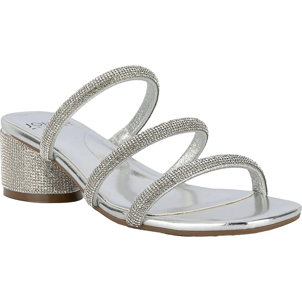 Melli Womens Rhinestone Faux Leather Block Heel