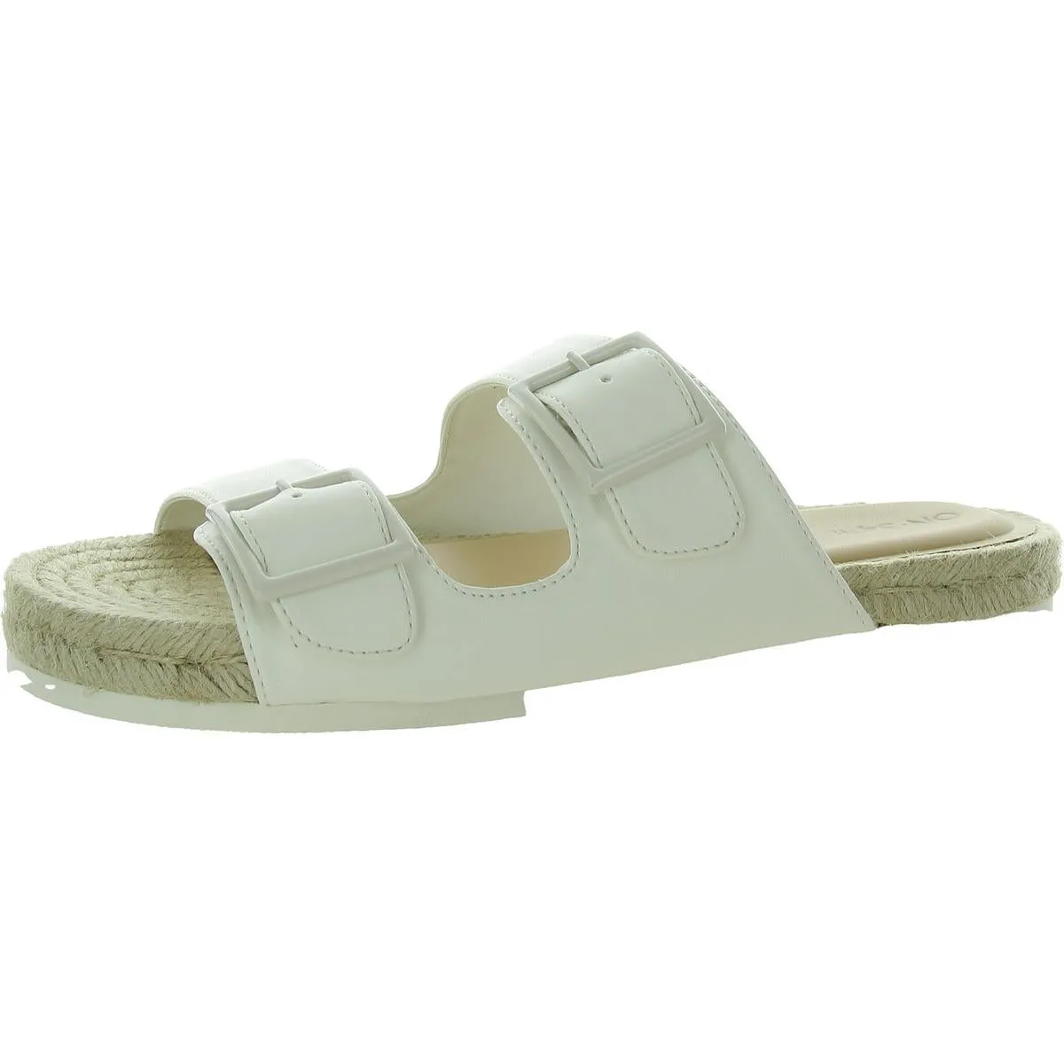 Milaa Womens Buckle Faux Leather Slide Sandals