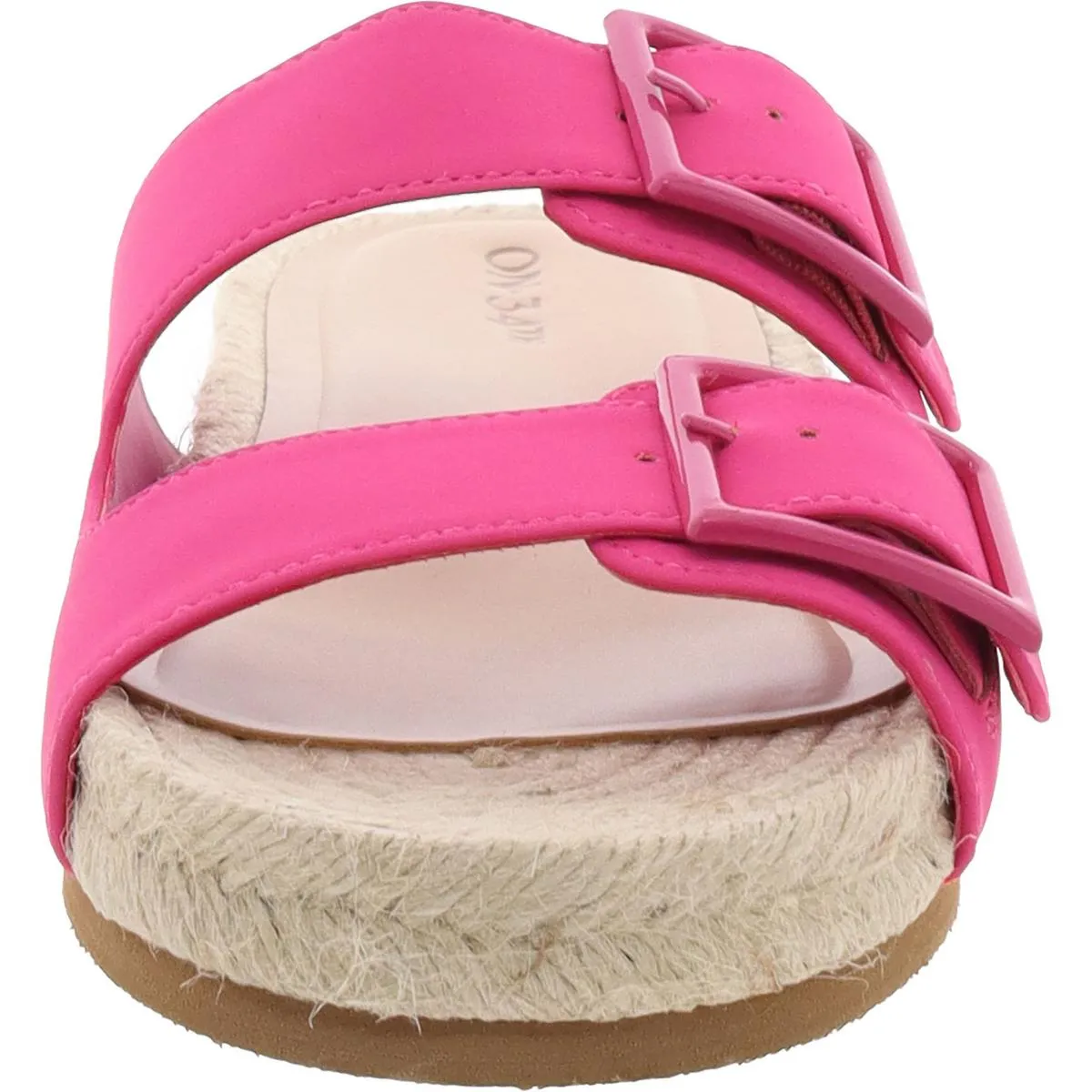 Milaa Womens Buckle Faux Leather Slide Sandals