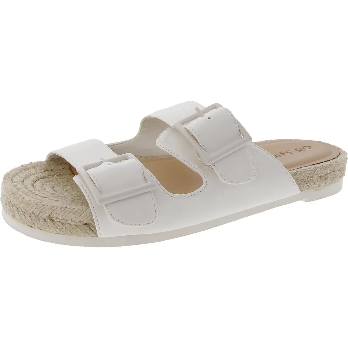 Milaa Womens Buckle Faux Leather Slide Sandals