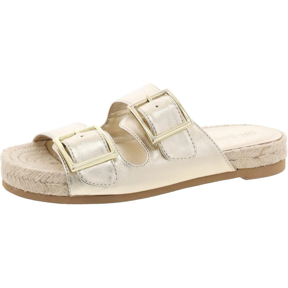 Milaa Womens Buckle Faux Leather Slide Sandals