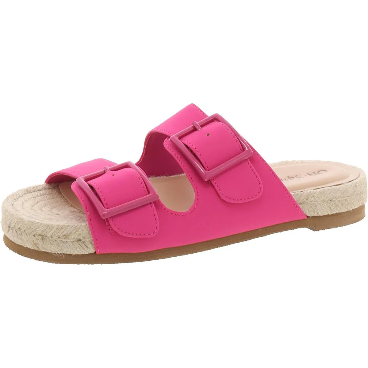 Milaa Womens Buckle Faux Leather Slide Sandals