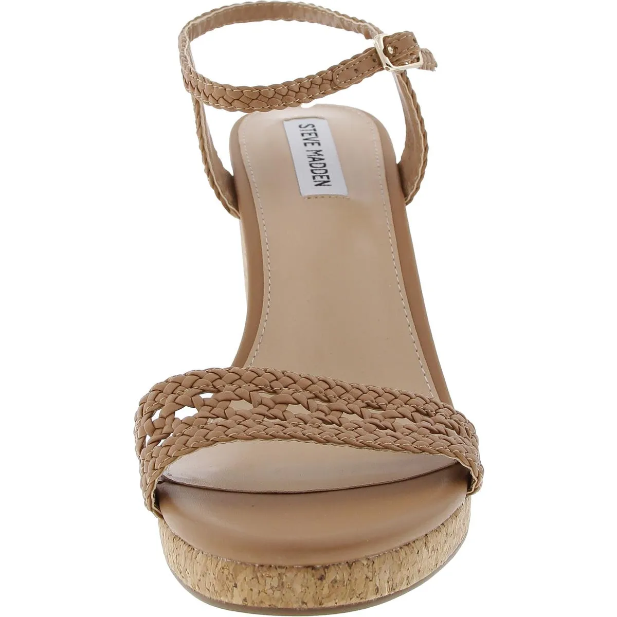 Mio Womens Cork Faux Leather Wedge Sandals