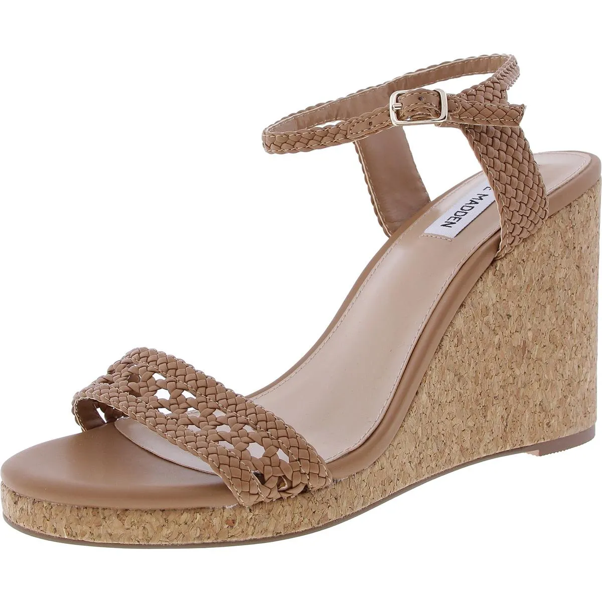 Mio Womens Cork Faux Leather Wedge Sandals