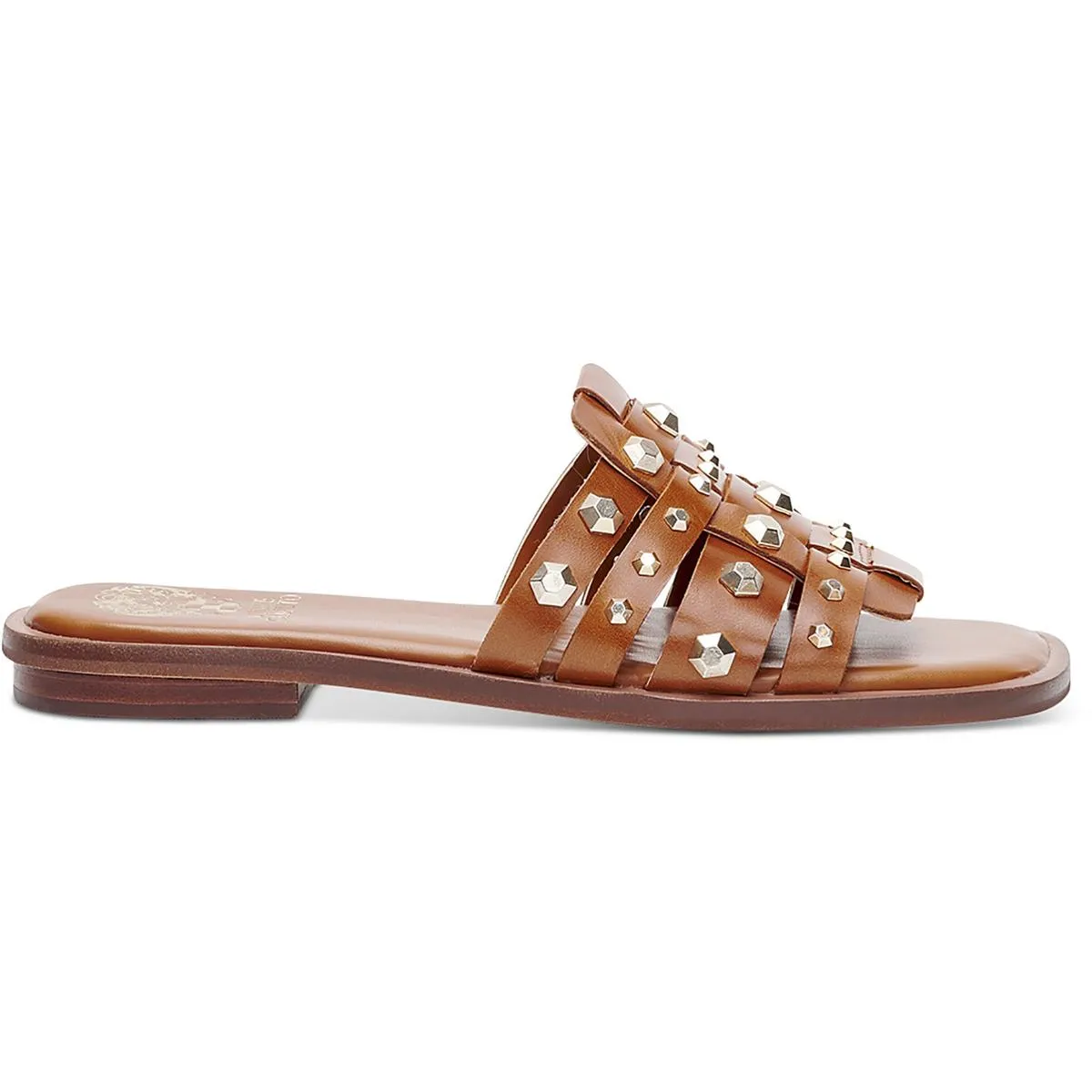 Neverna Womens Leather Studded Slide Sandals