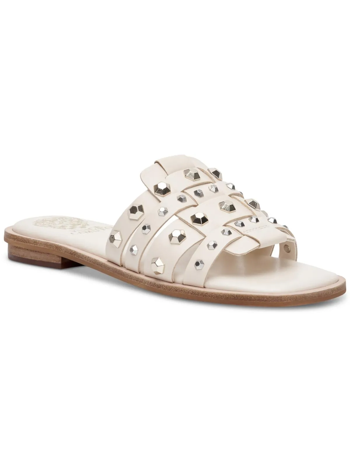 Neverna Womens Leather Studded Slide Sandals
