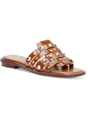 Neverna Womens Leather Studded Slide Sandals
