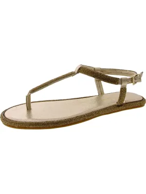 Oliara Womens Shimmer Man Made T-Strap Sandals